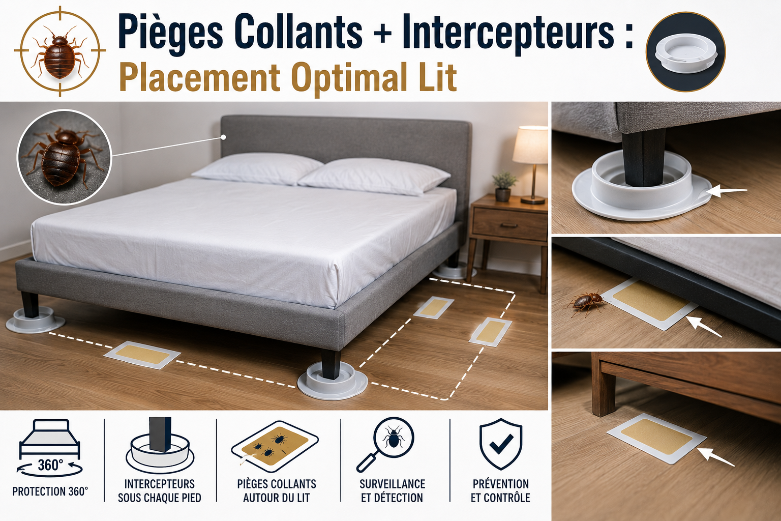 Pièges Collants + Intercepteurs Placement Optimal Lit